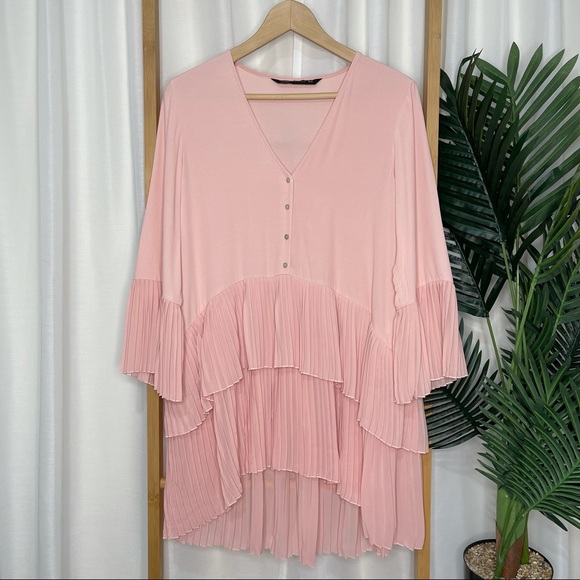Zara Blush Pink Pleated Mini Dress Size XS - Picture 2 of 9